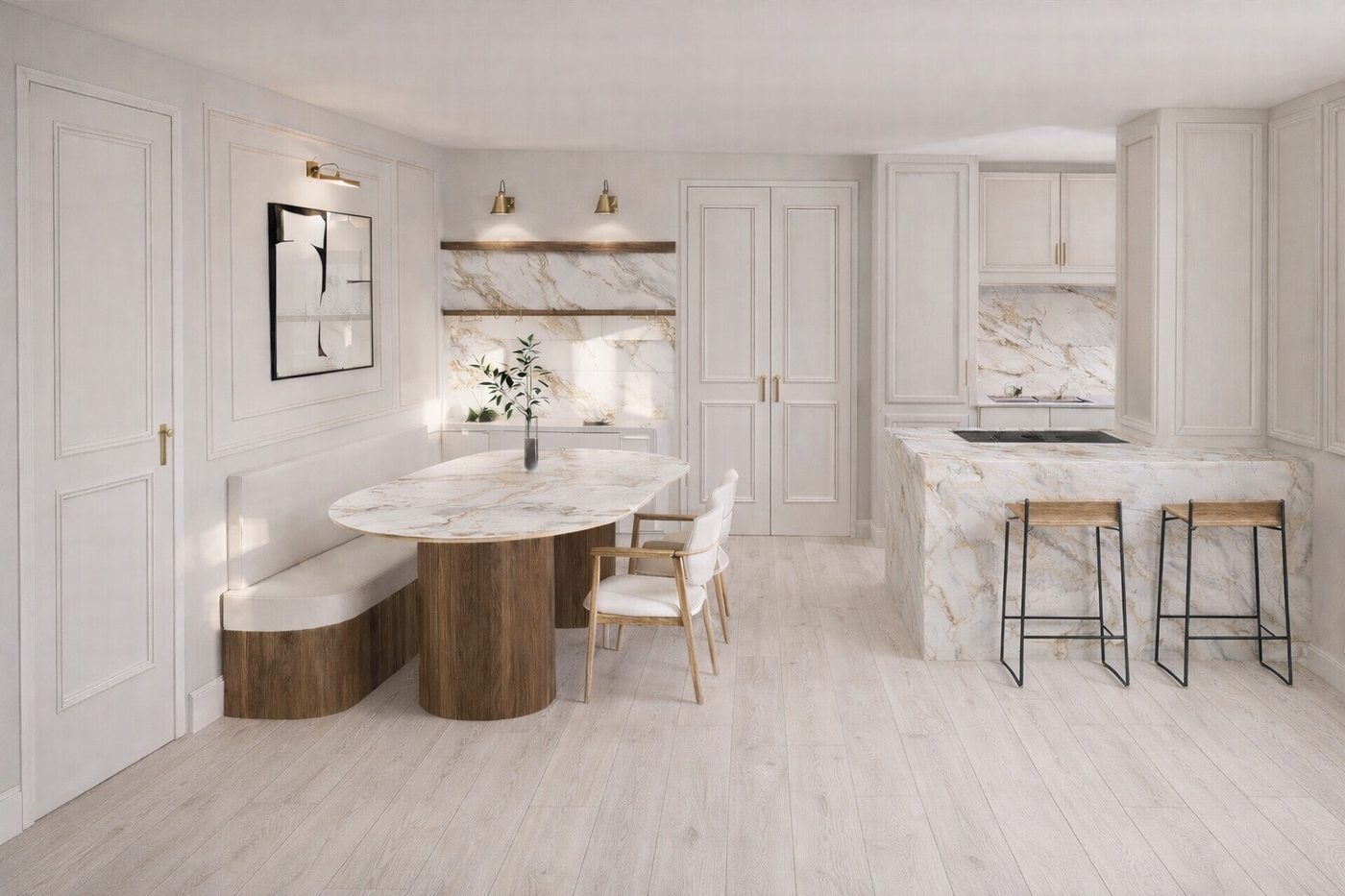 Dining and kitchen zone door rendering